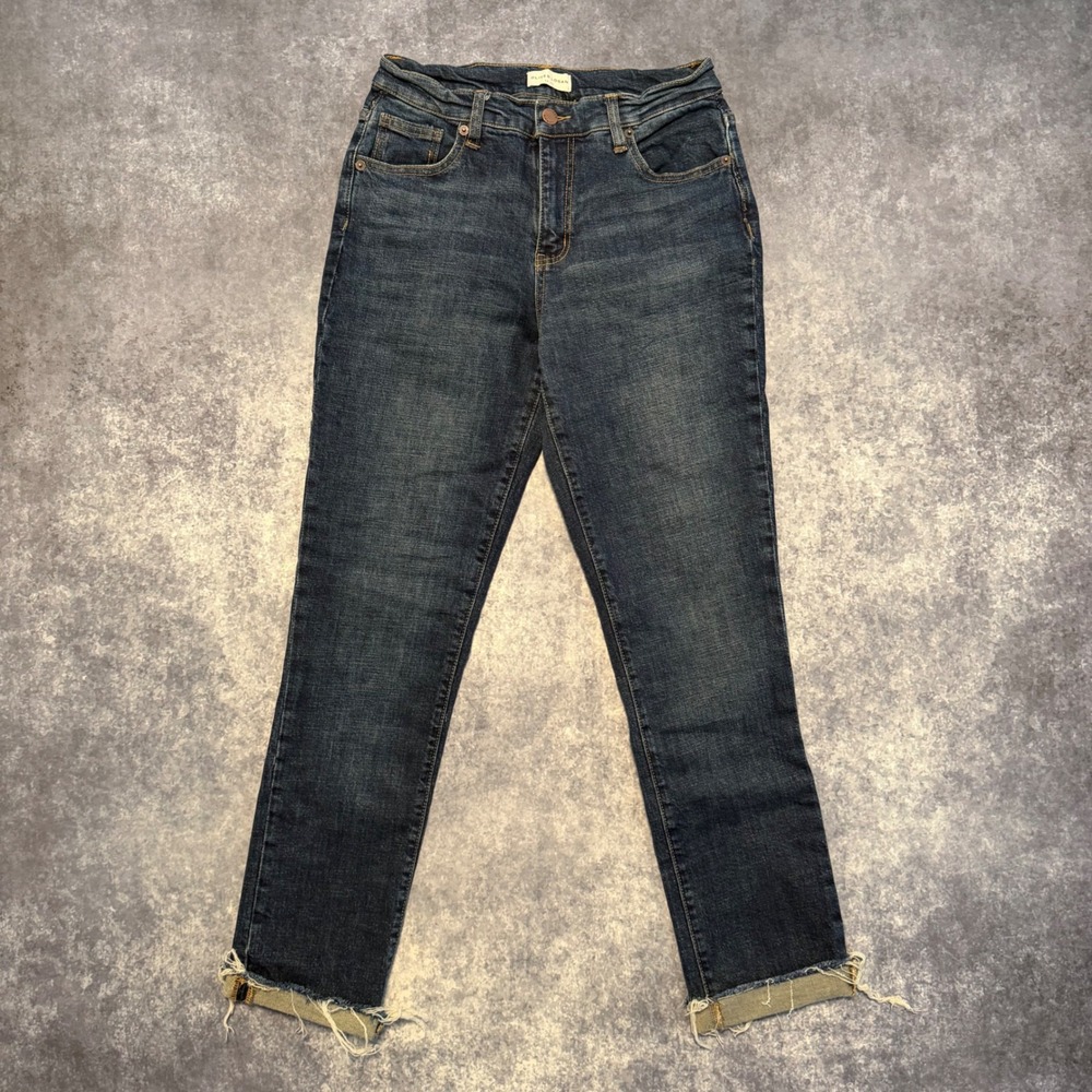 Oliver Logan Crosby High Rise Relaxed Jeans Womens 25 Dark Wash Raw Hem Stretch